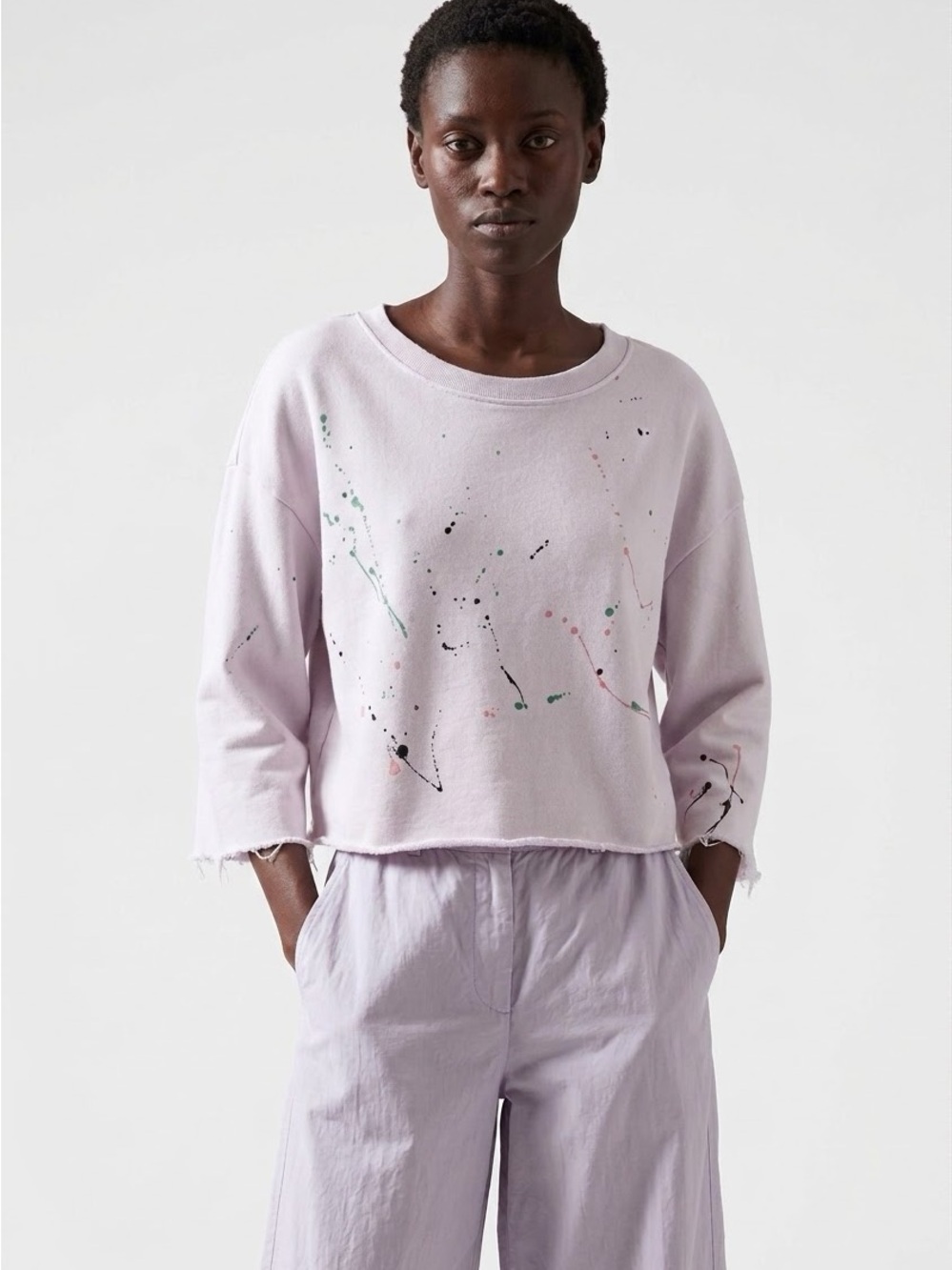 NWT ATM Anthony Thomas Melillo French Terry Cropped Sweatshirt in a lilac S